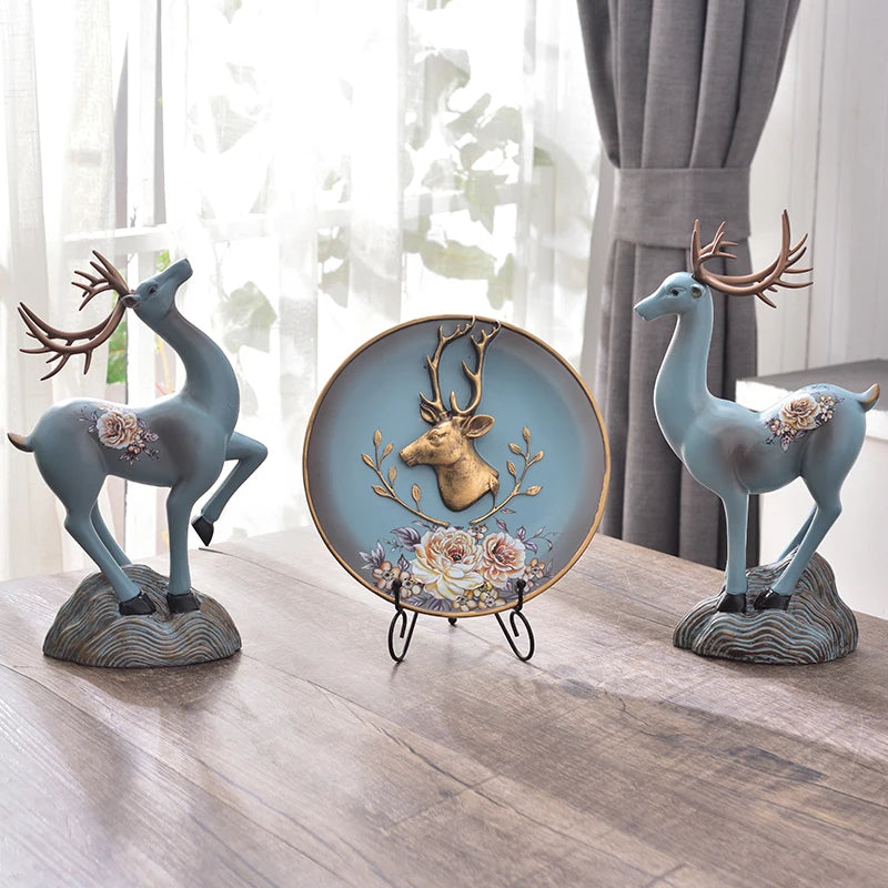 European American Home Accessories Creative Living Room TV Wine Cabinet Ornaments Sculpture Pattern Lucky Deer Entrance Resin